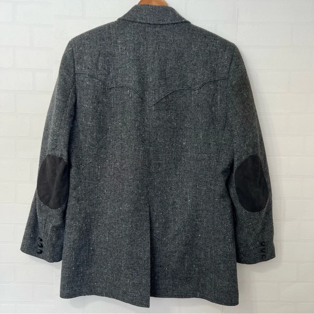 Vintage Pioneer Wear Western Rodeo Tweed Charcoal Men's Blazer Elbow Patches L